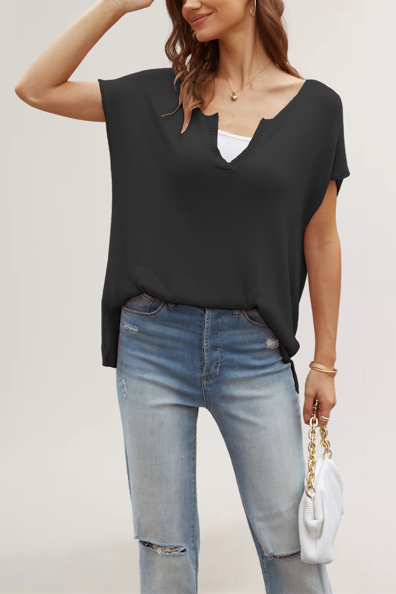 IvyShape | Solid Split Knit Top