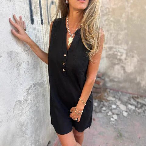 Women sleeveless button closure shift dress Ivyshape