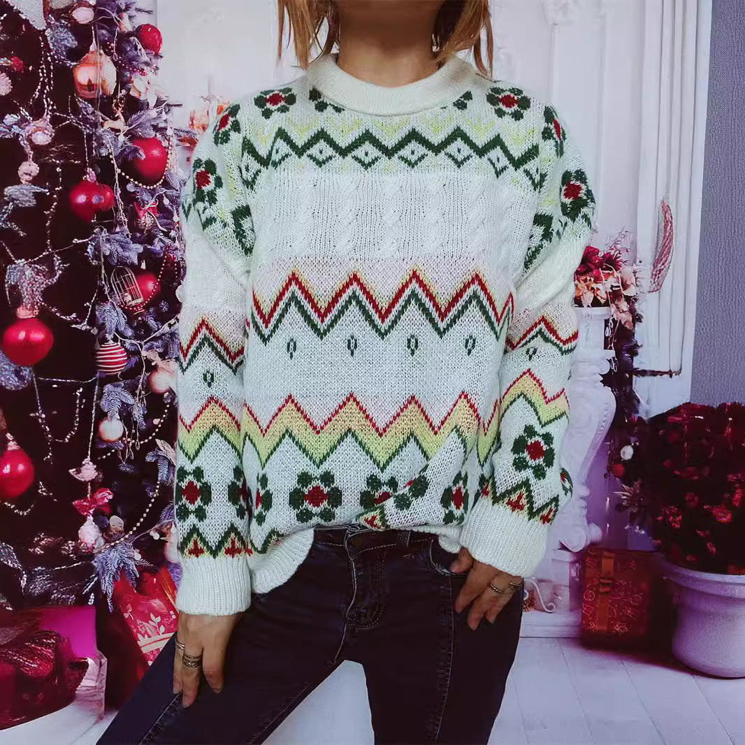 Women festive knit pullover with Nordic pattern Ivyshape