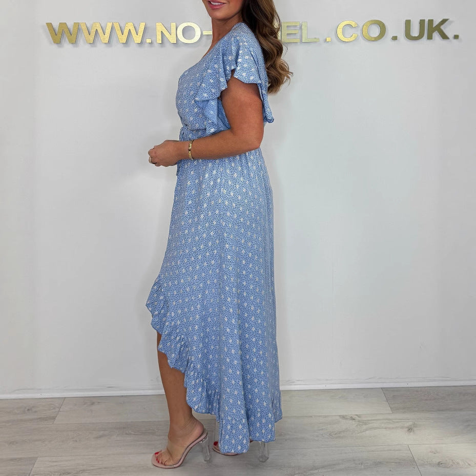 Women High-Low Ruffle Wrap Dress Ivyshape