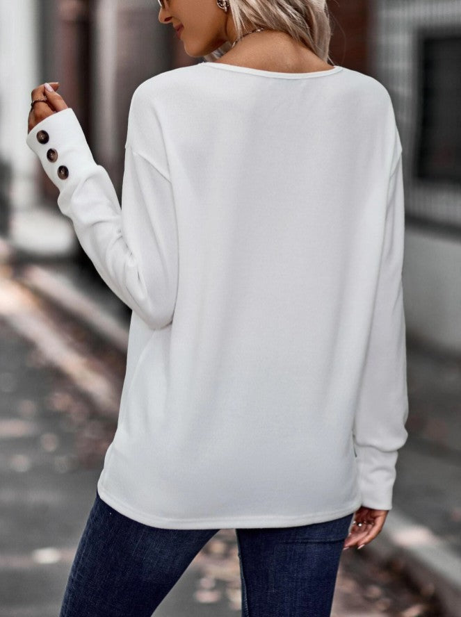 Ivyshape | V-Neck Long Sleeve Button Top