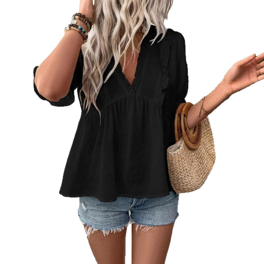 Ladies Ruffle Cotton Blouse Ivyshape