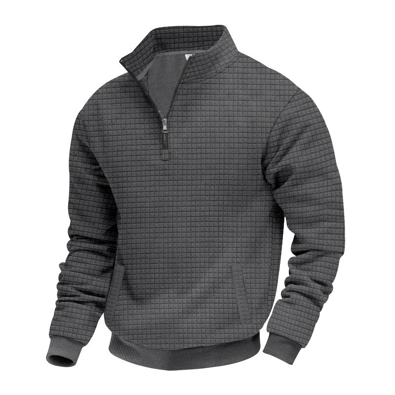 Men's quilted sweater with half zip and modern textured design Ivyshape