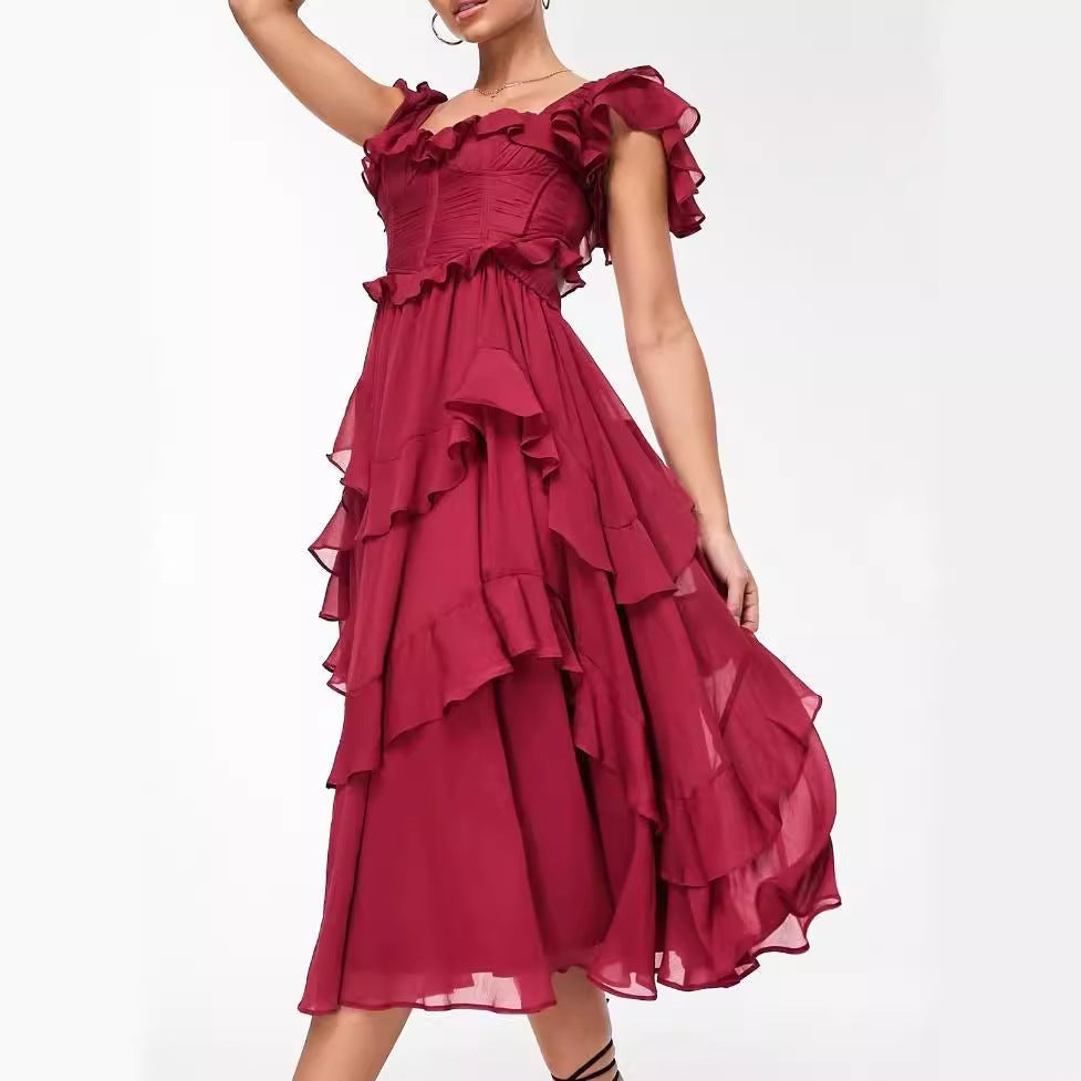 IvyShape | Cake Skirt Ruffle Pleated Long Skirt