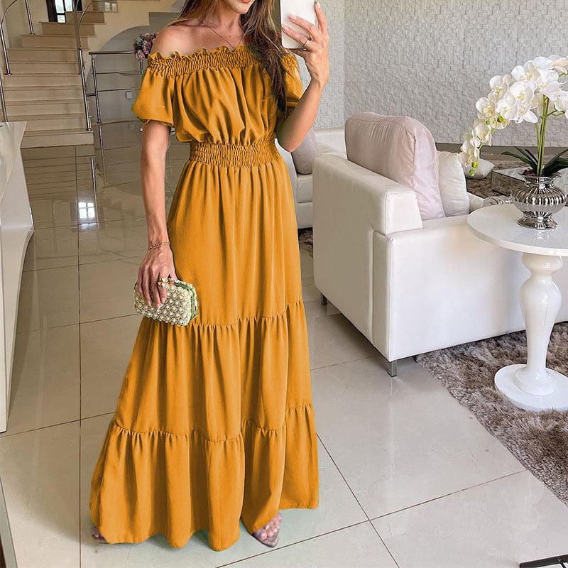 IvyShape | Off-Shoulder Solid Color Elastic Waist Maxi Dress