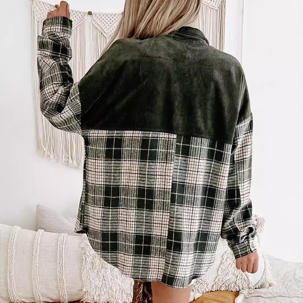 IvyShape | Plaid Color Block Shirt Jacket