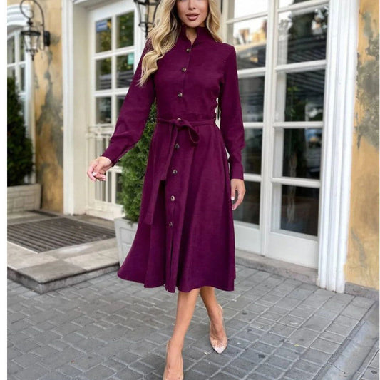 IvyShape | Solid Color Button-Up Shirt Dress