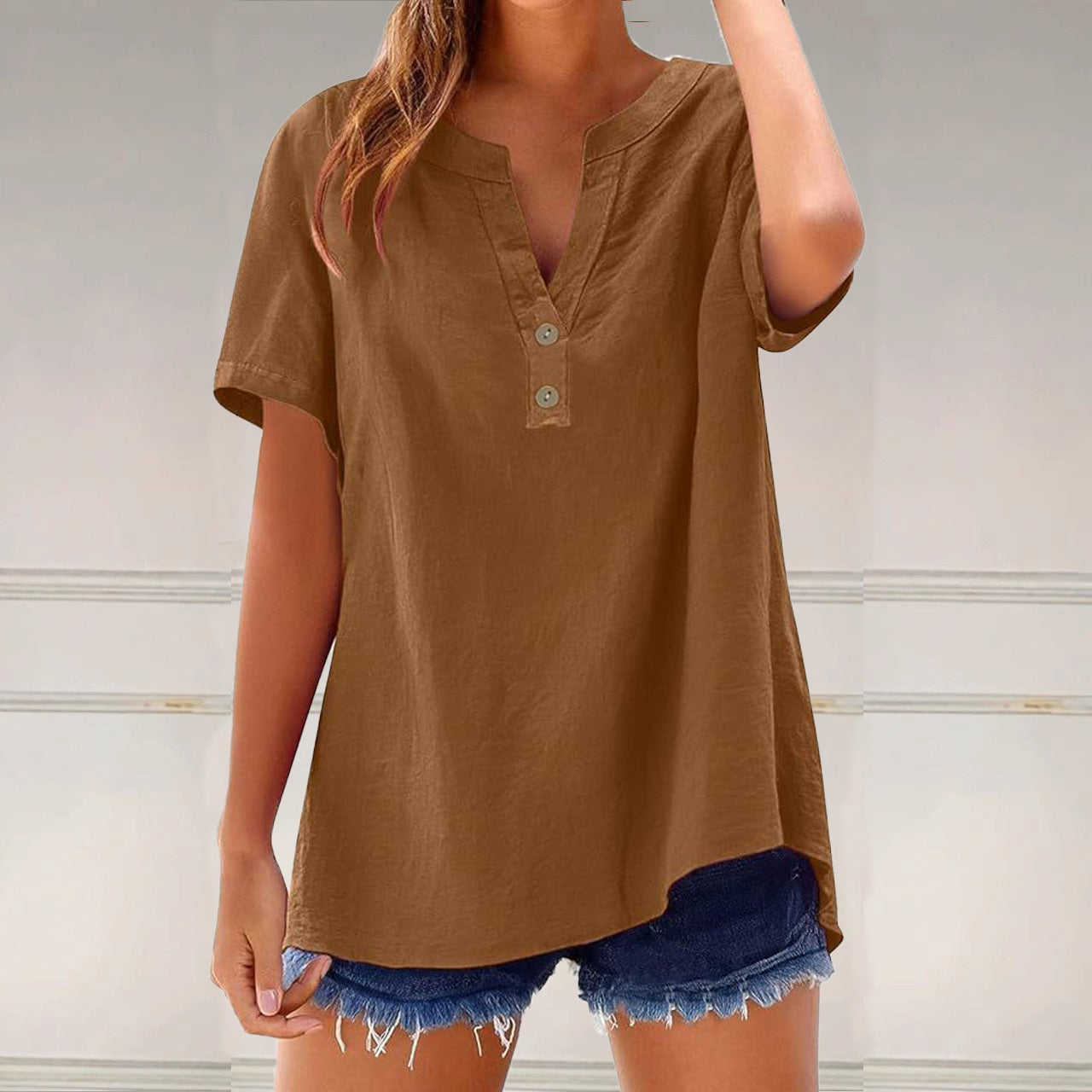 Women's Button-Up Linen Blouse Ivyshape