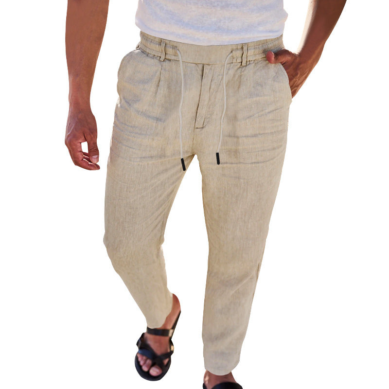 Men's casual linen trousers with elastic waistband and practical side pockets Ivyshape