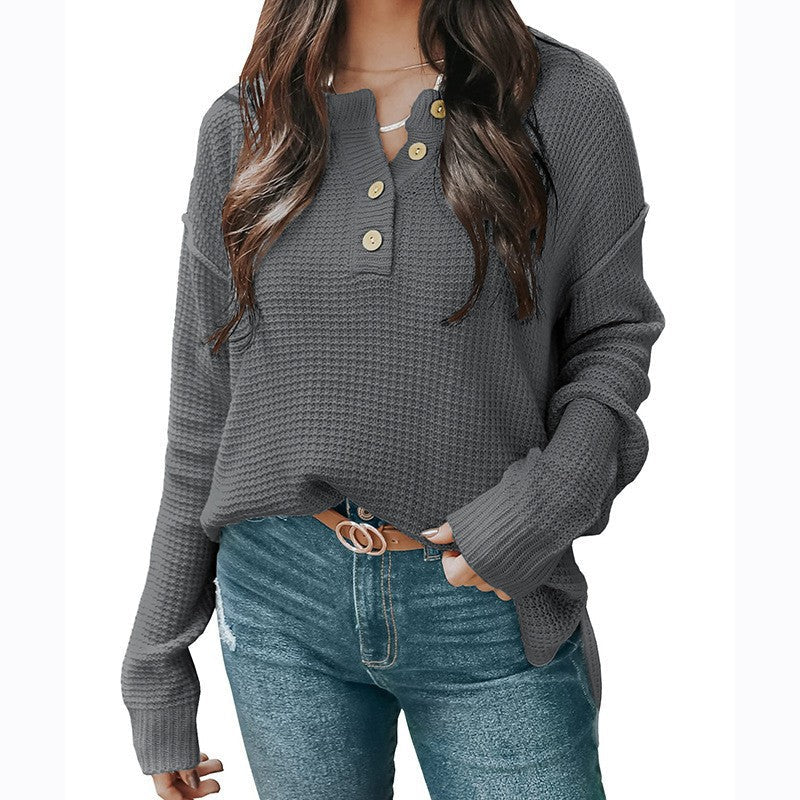 IvyShape | Relaxed V-Neck Long Sleeve Loose Pullover Sweater