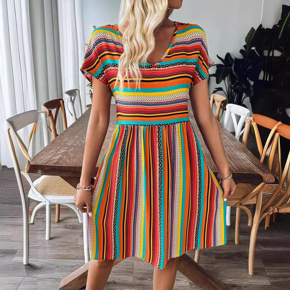 Women Bohemian Striped Summer Dress Ivyshape