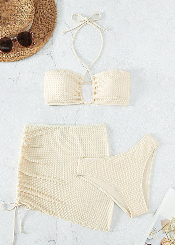 Ivyshape | Textured Halter Three-Piece Swim Set