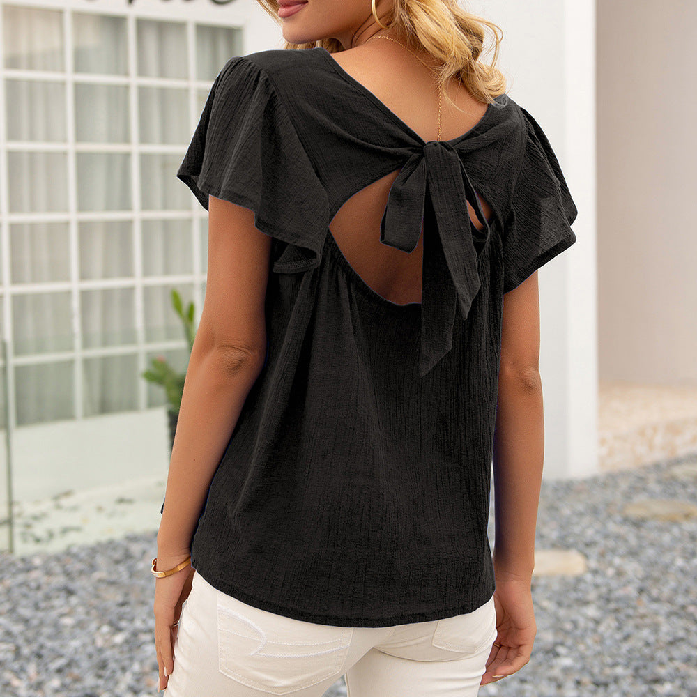 Women's Casual Short Sleeve Top with Loop Detail Ivyshape