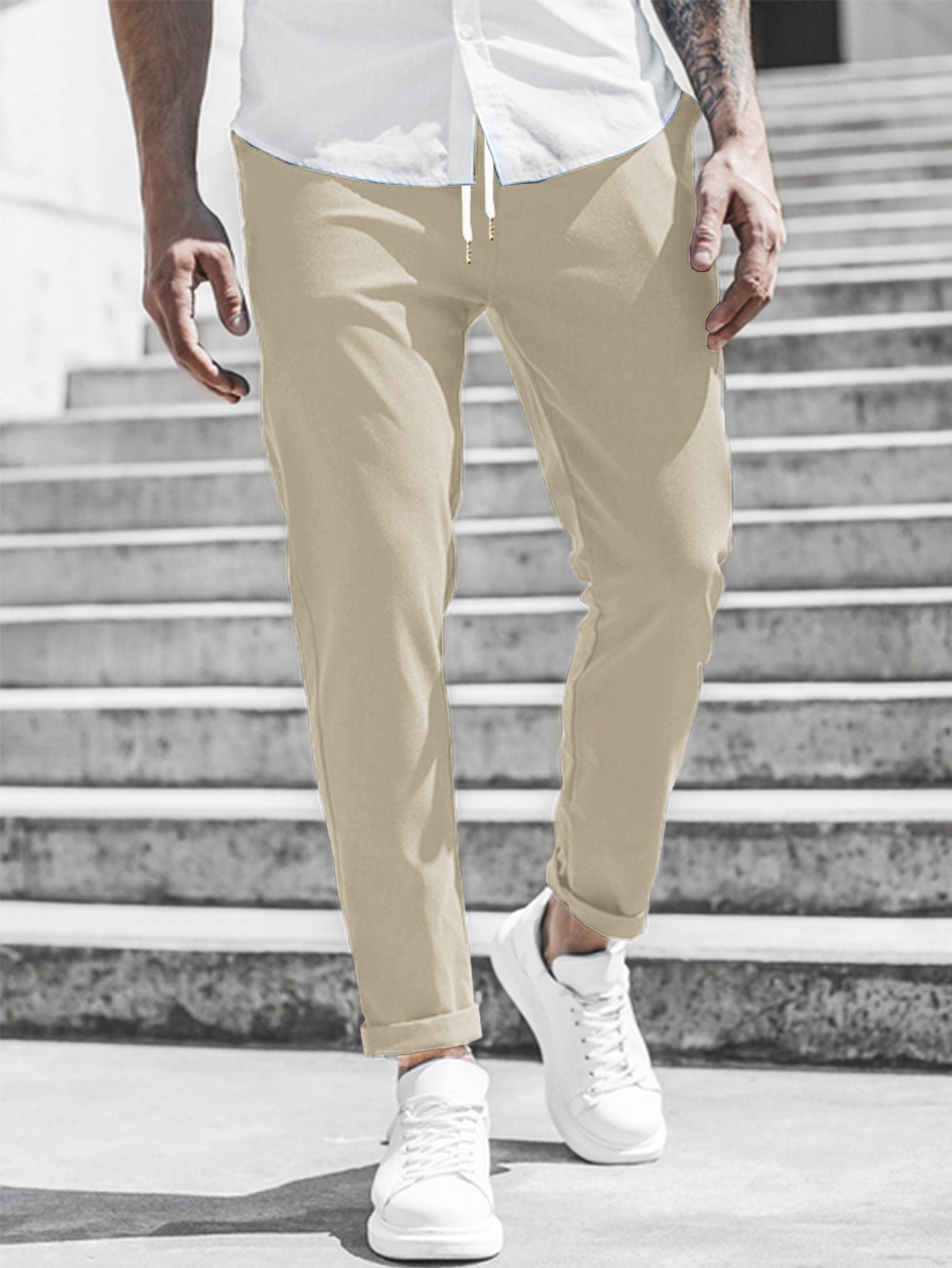 Men's sporty chino pants with flexible waistband and modern details Ivyshape