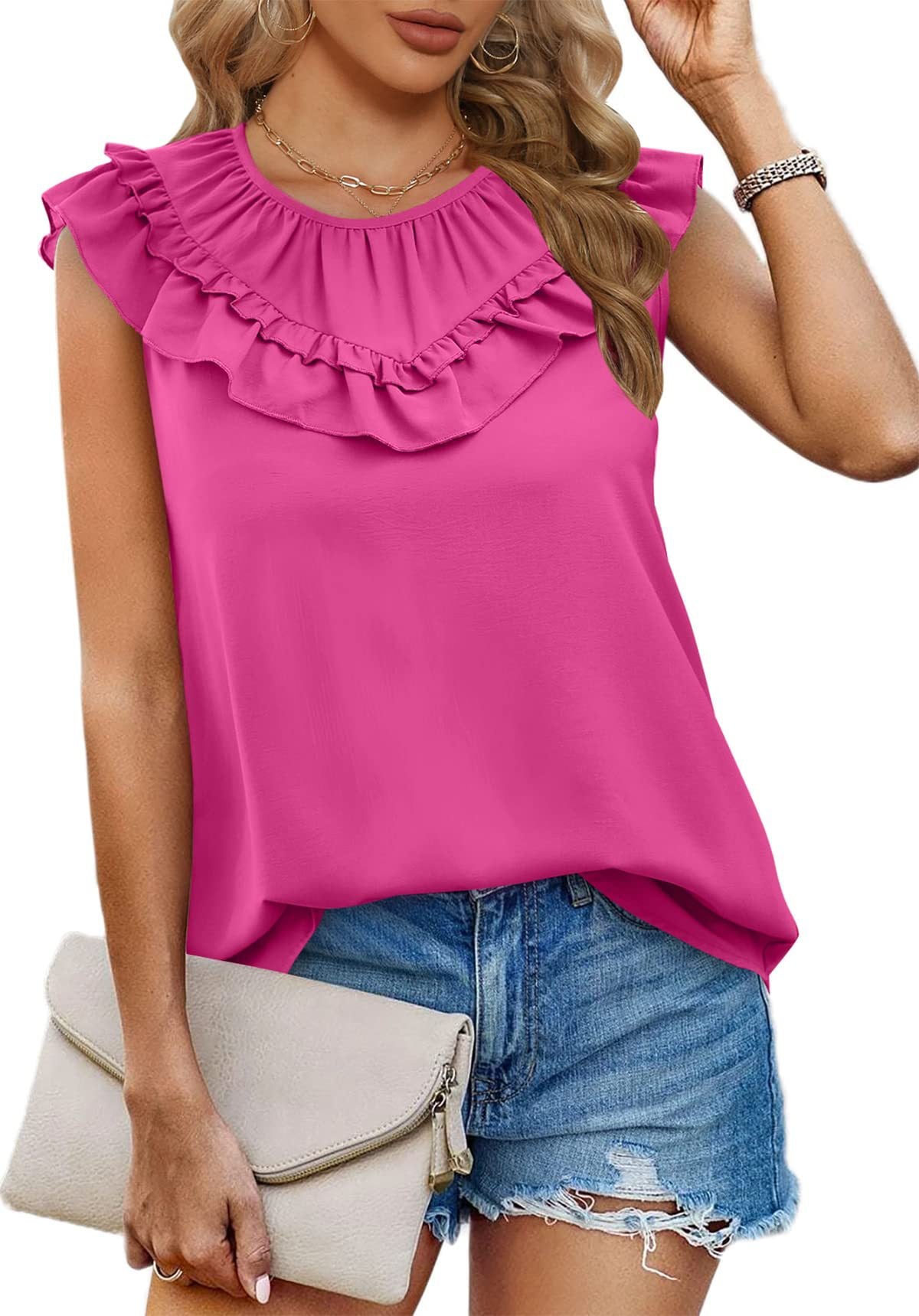 Women's pleated blouse with ruffle details Ivyshape