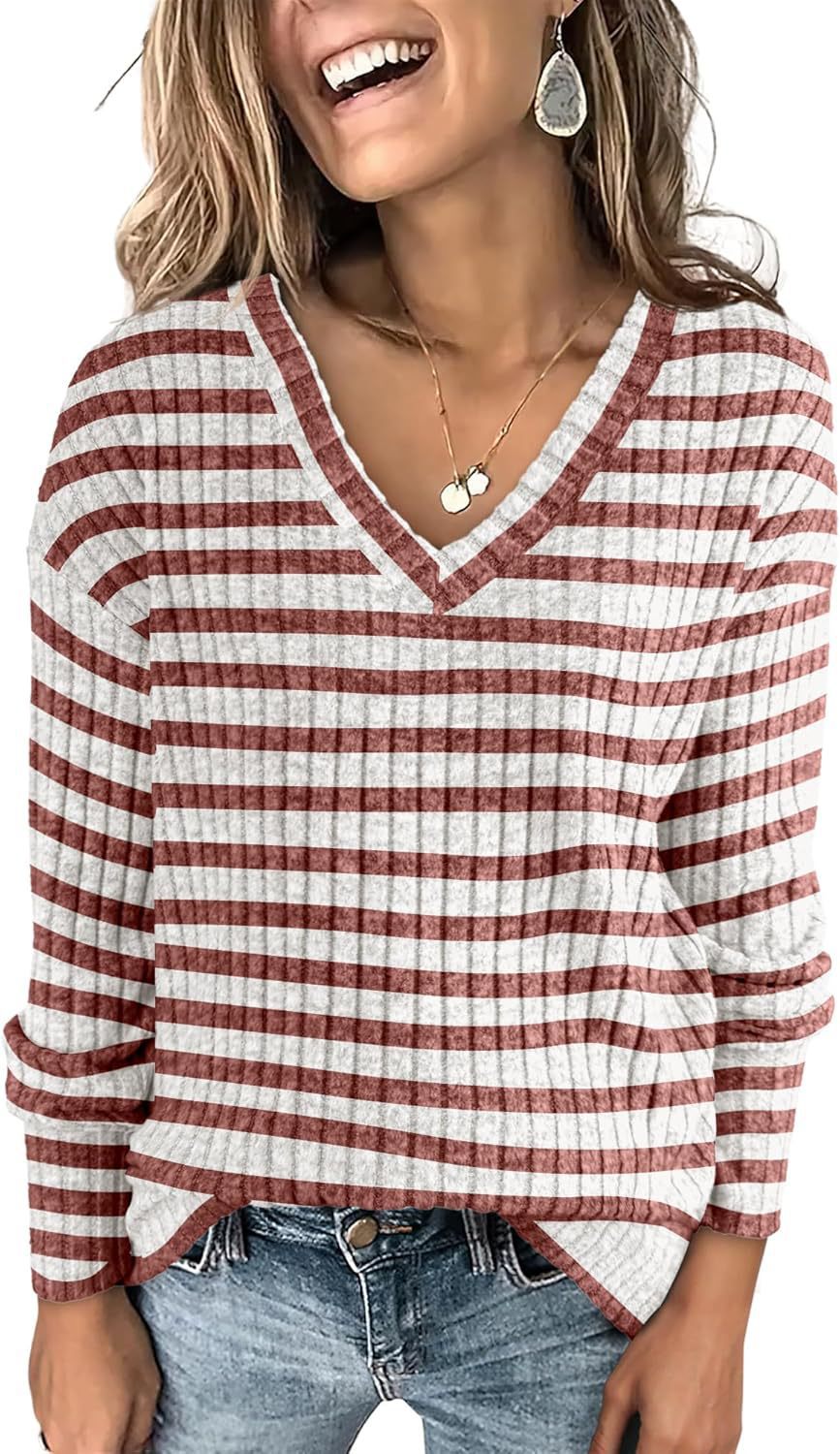 Ivyshape | Striped V-Neck Sweater