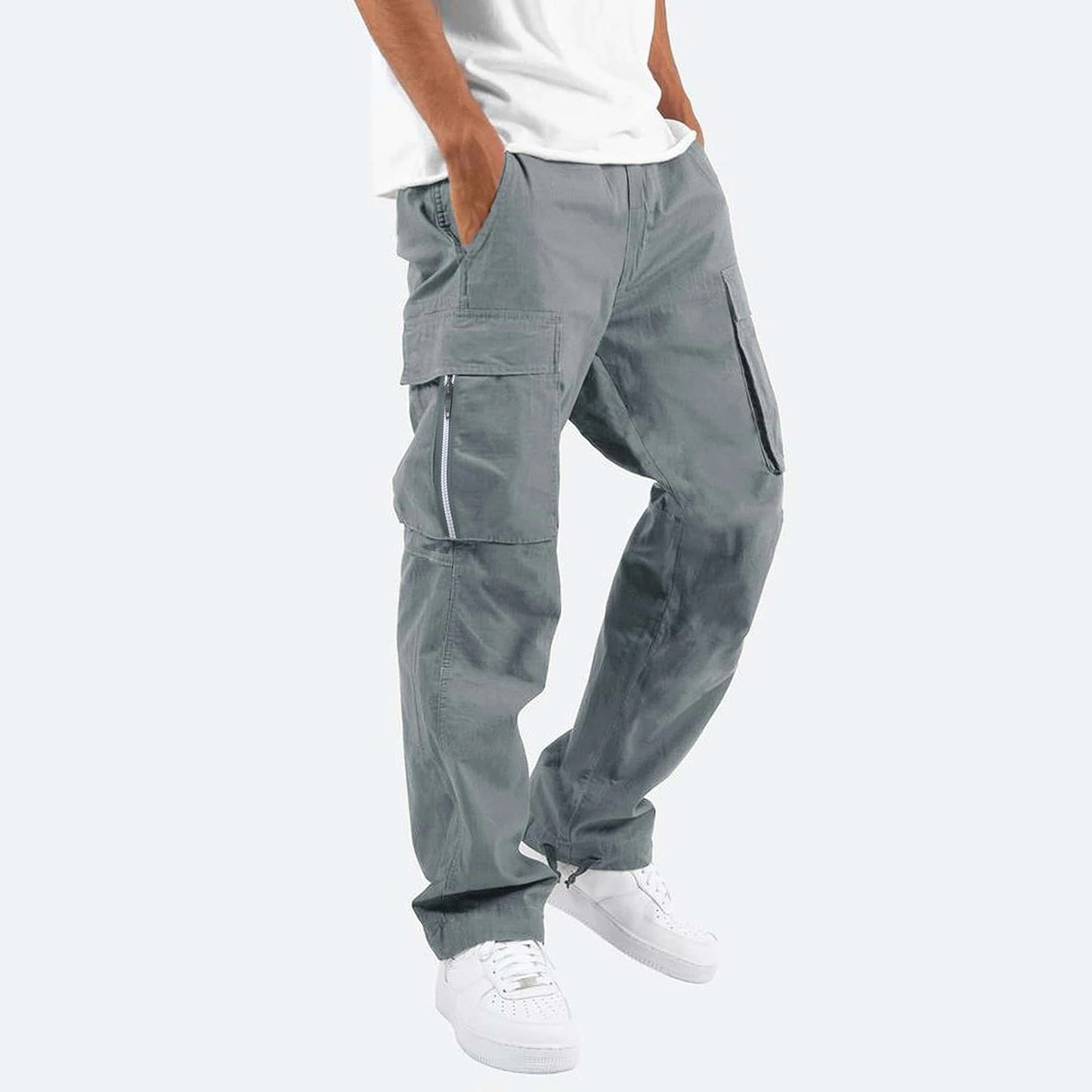 Men's robust cargo jeans with side zipper pockets Ivyshape