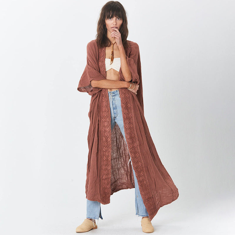 Women casual beach kimono with fine lace and loose fit Ivyshape