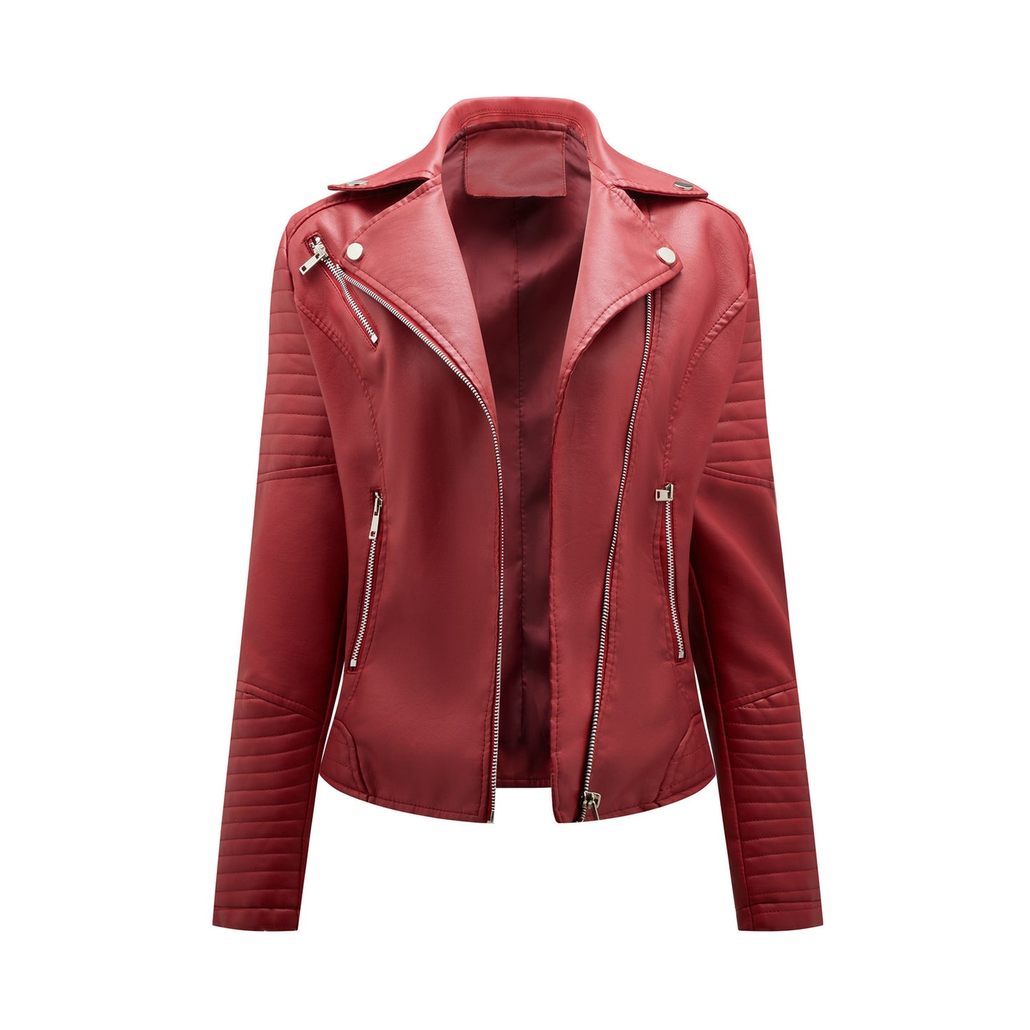 Women's biker jacket with stylish quilted details and asymmetric zip Ivyshape