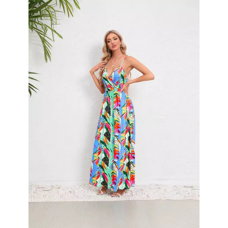 Women’s maxi dress with floral design and narrow straps Ivyshape