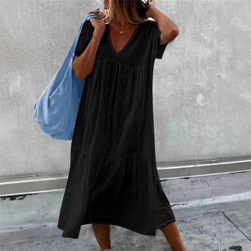 Ladies airy summer dress with V-neck and voluminous skirt Ivyshape