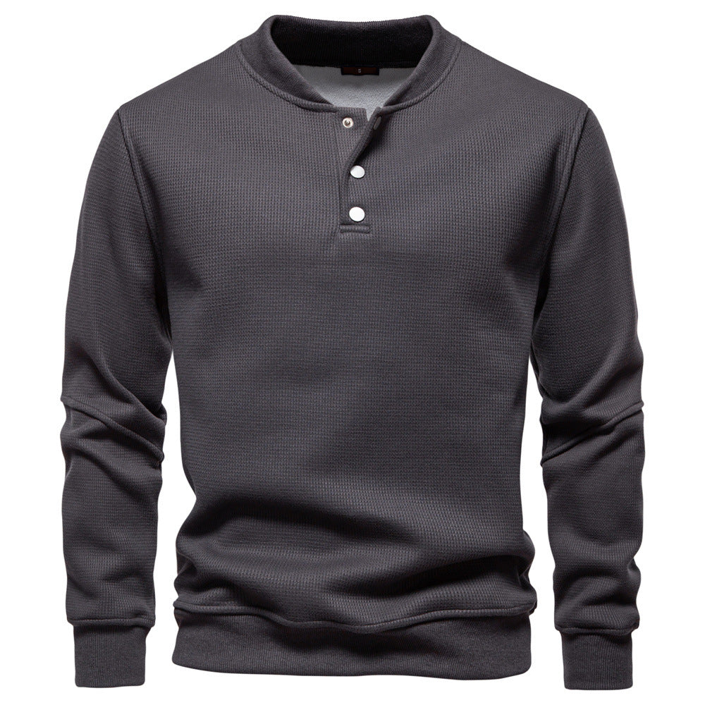 Men's long-sleeve pullover with button placket and textured fabric Ivyshape