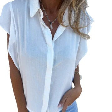Women's elegant short sleeve blouse with ruffle details Ivyshape