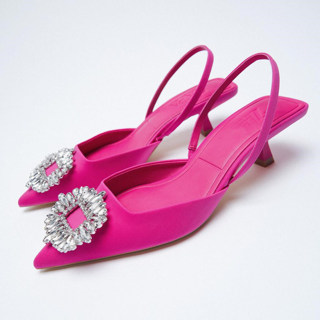 Women's elegant sling-back pumps with glittering appliqué Ivyshape