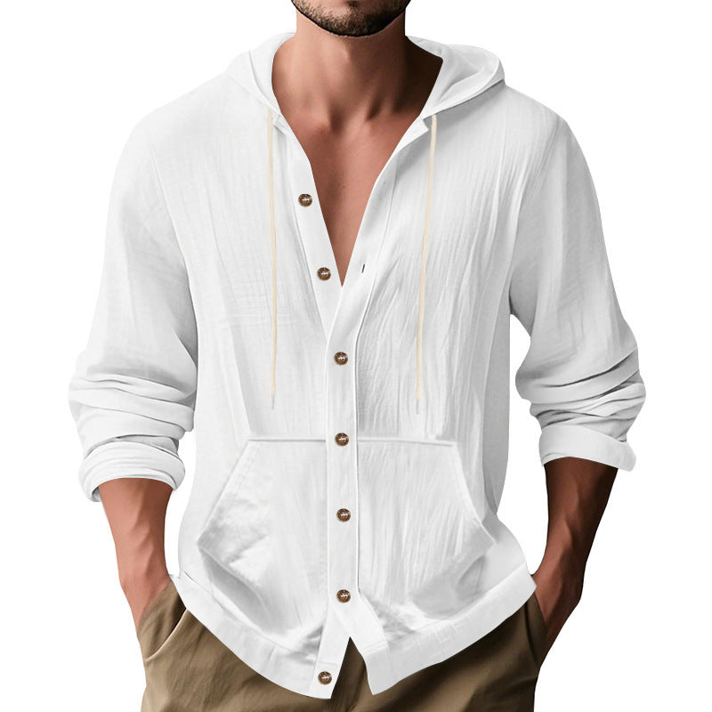 Men's casual hoodie with button placket and practical side pockets Ivyshape
