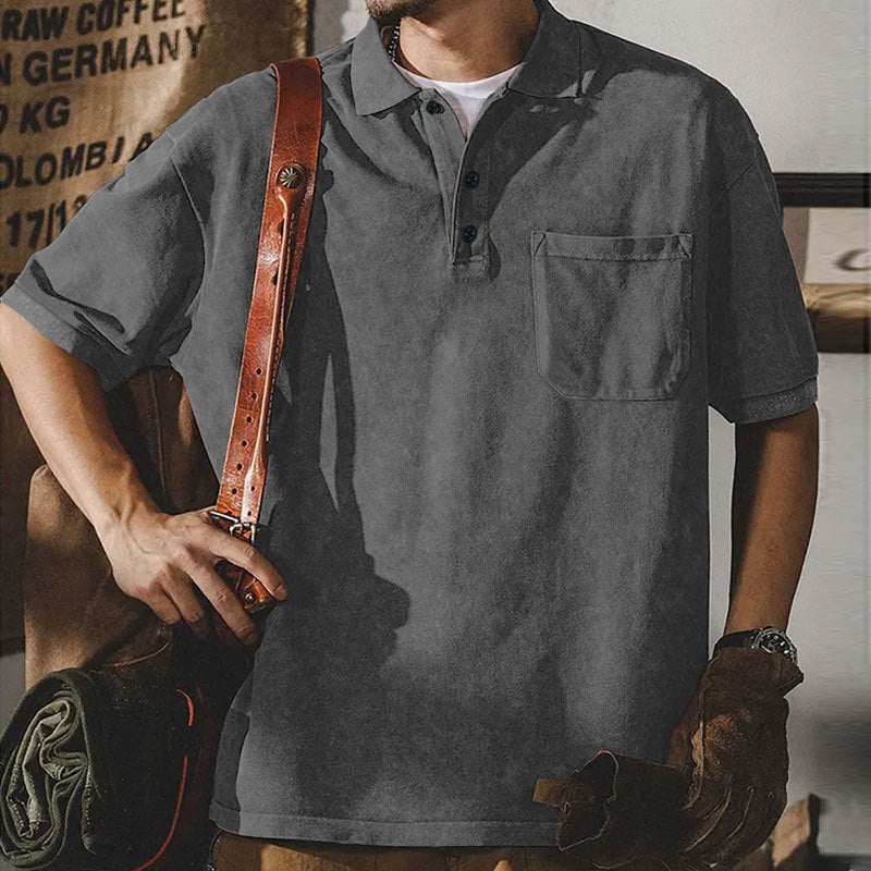 Men's Short Sleeve Polo Shirt with Practical Chest Pocket and Classic Collar Ivyshape