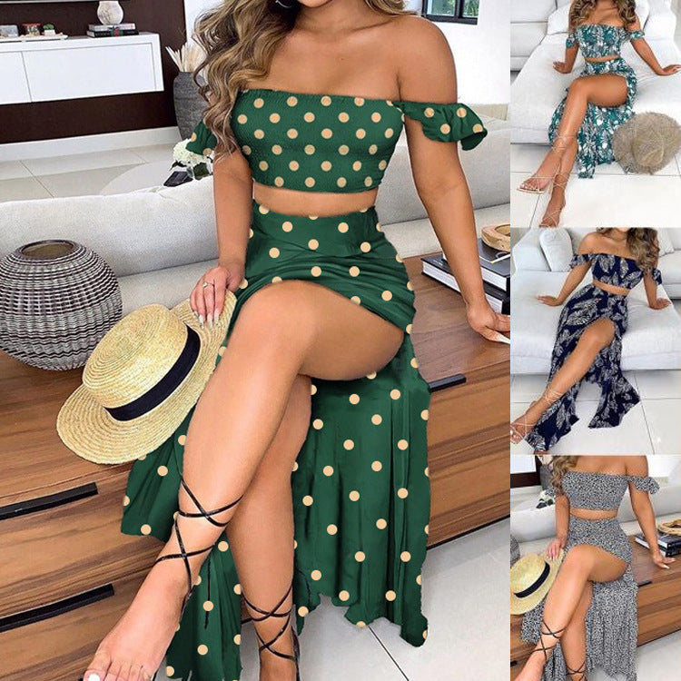 IvyShape | Alluring Off-Shoulder One-Shoulder Split Skirt Set