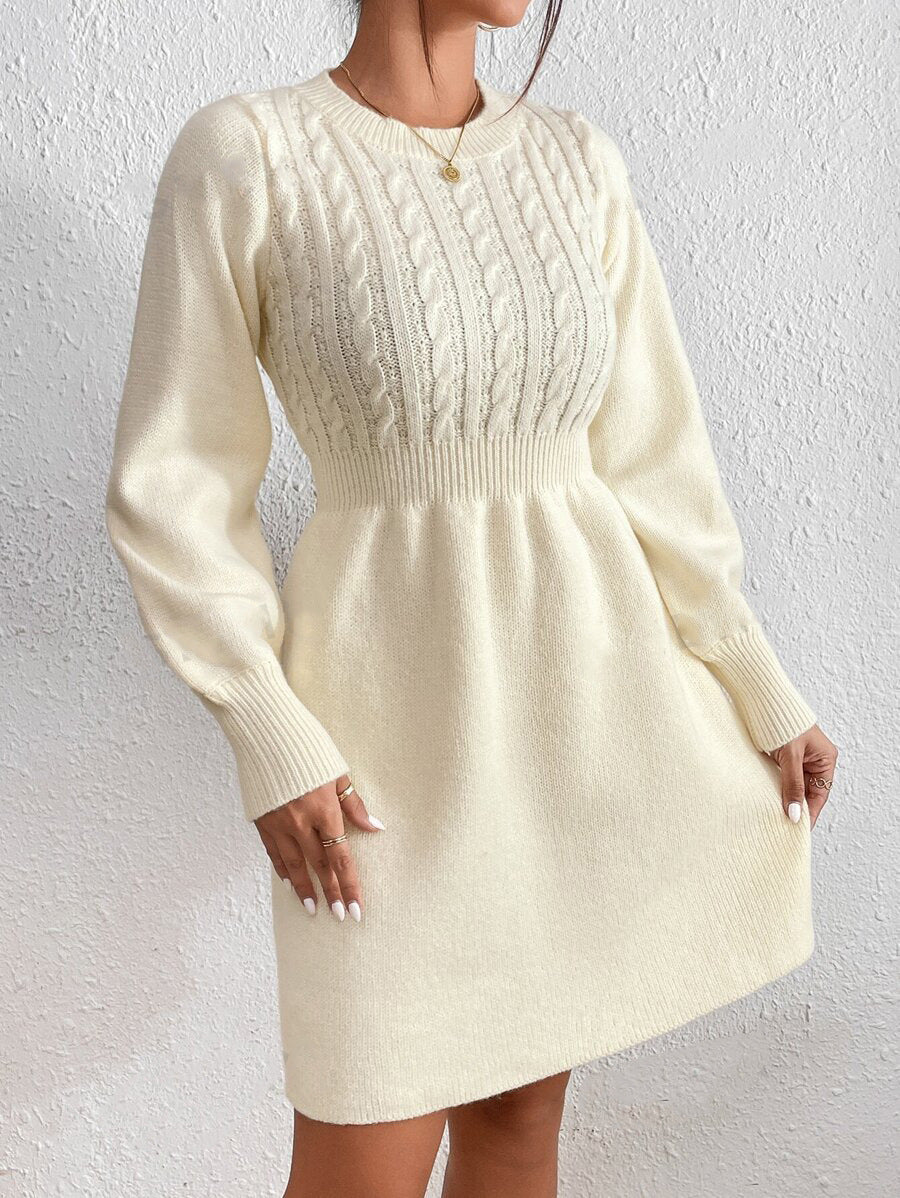 IvyShape | Round Neck Cable Knit Base Layer Dress