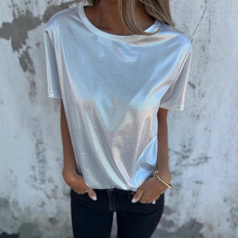 IvyShape | Loose Round Neck Solid Color Short Sleeve Tee