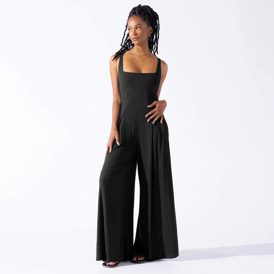 Ivyshape | Knitted Wide-Leg Jumpsuit with Sling Design