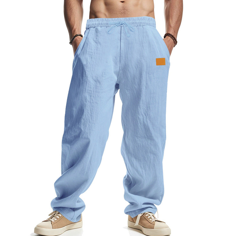 Men's casual linen trousers with elastic waistband and generous side pockets Ivyshape