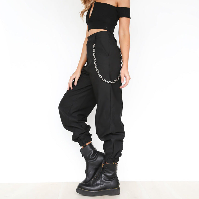 Women's baggy pants with chain details and comfortable waistband Ivyshape