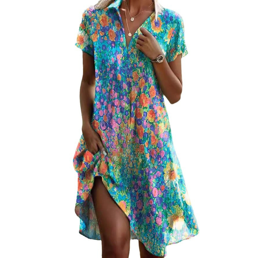Women's Short Sleeve Floral Shift Dress Ivyshape