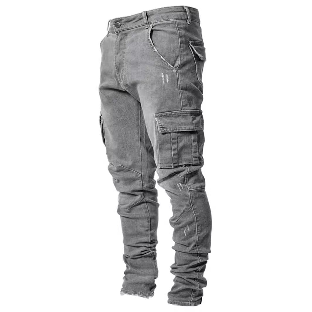Men's cargo jeans in a casual slim-fit design with functional pockets Ivyshape