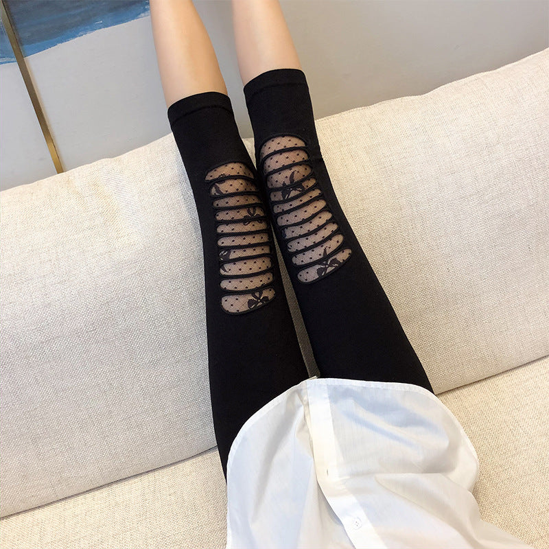 Women's Fashion Leggings with Transparent Mesh Details and Bows Ivyshape