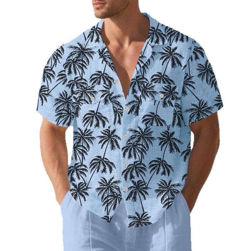 Men's short sleeve shirt with tropical palm pattern and breathable structure Ivyshape