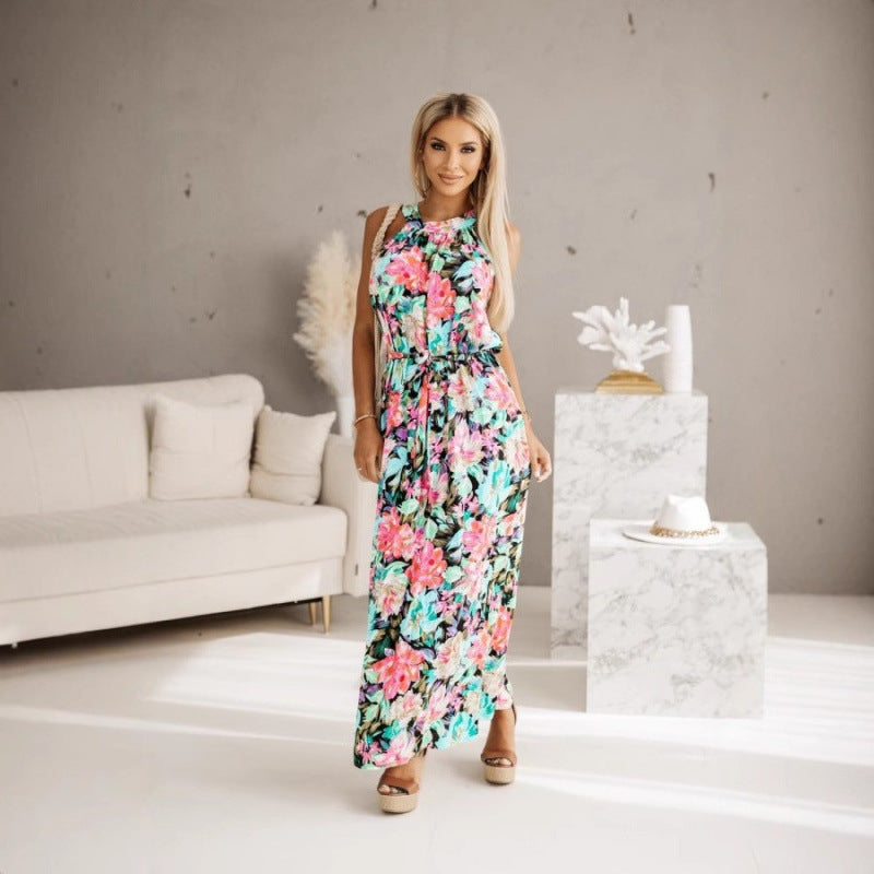 Women's Floral Maxi Dress with Halter Design Ivyshape