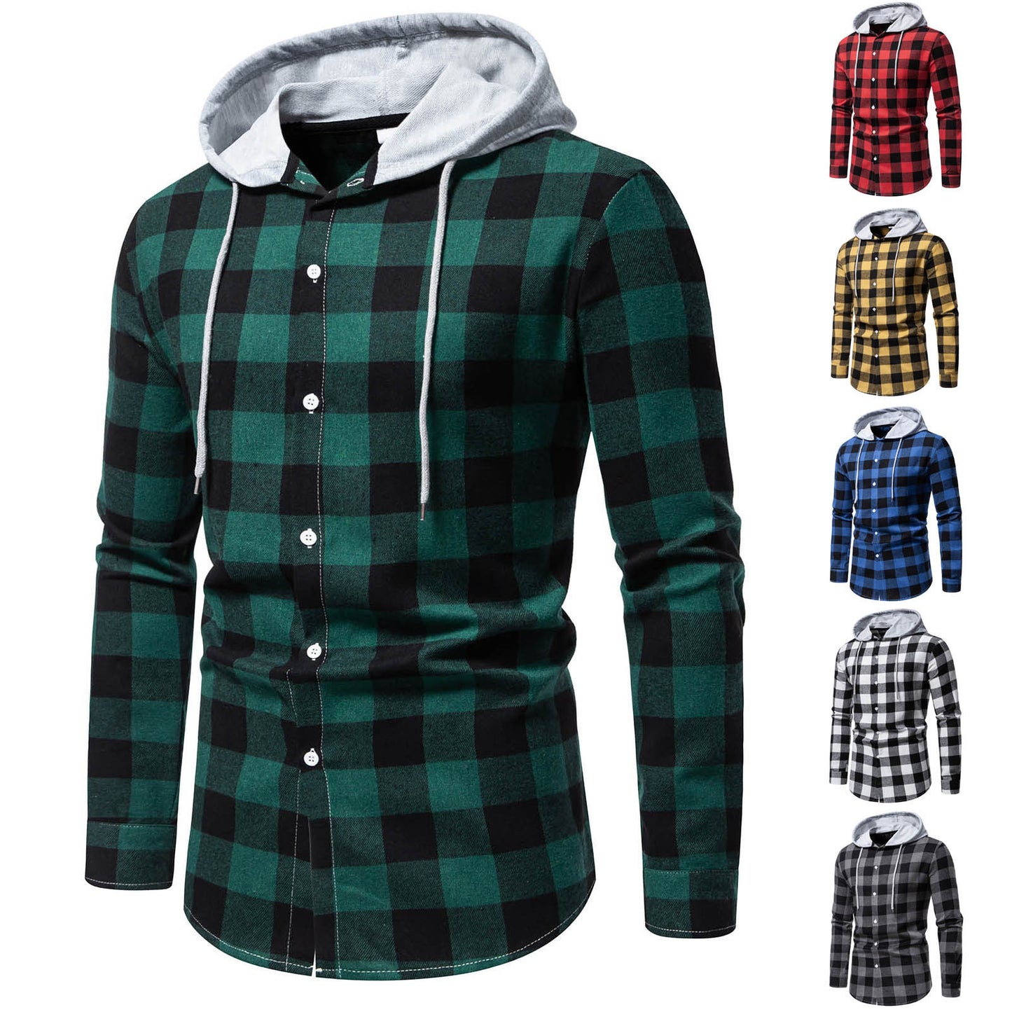 Men's Check Shirt Jacket with Hood and Modern Cut Ivyshape