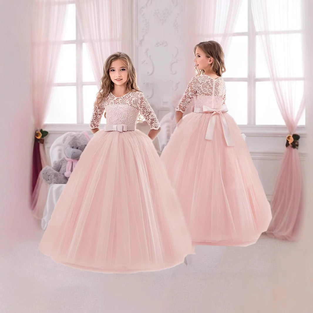 Women’s festive tulle dress with lace top and waist belt Ivyshape