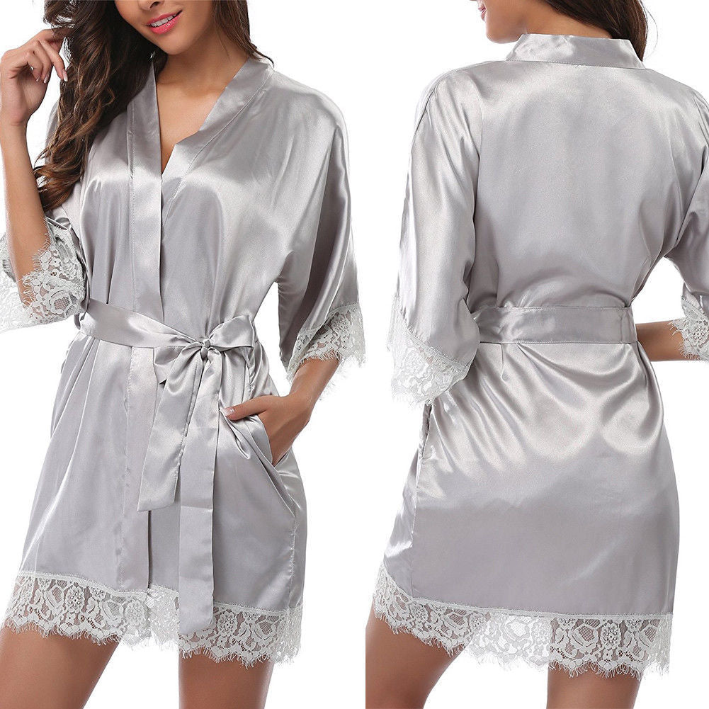 Women's Satin Lace Robe Ivyshape