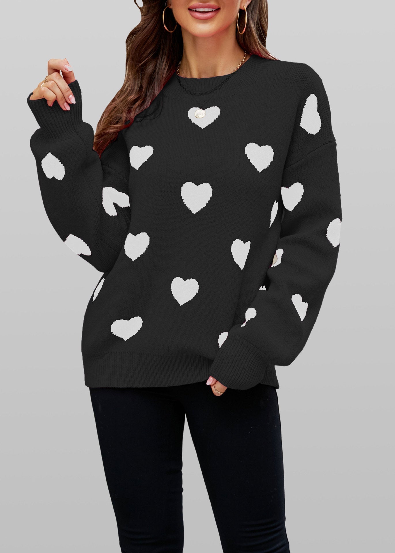 Ivyshape | Valentine'S Day Heart Knit Sweater