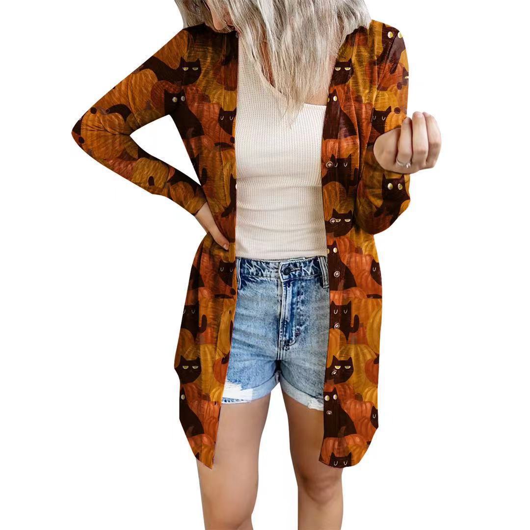 Women's Long Sleeve Cardigan with Button Design and Unique Tie-Dye Pattern Ivyshape