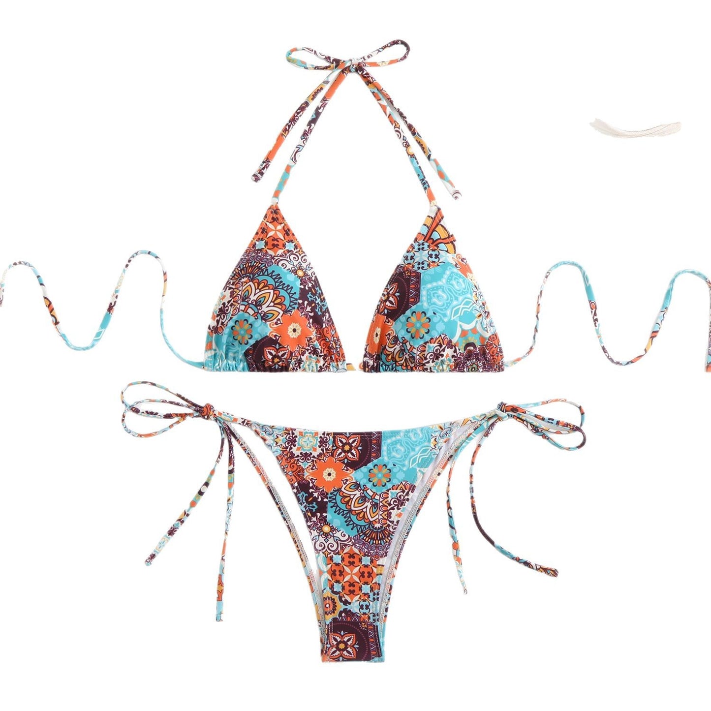 Ladies triangle bikini with floral pattern and playful ruffles Ivyshape
