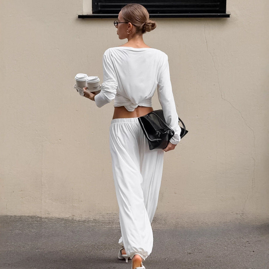 Women Comfortable Lounge Set with Loose-Fitting Top and Harem-Style Pants Ivyshape