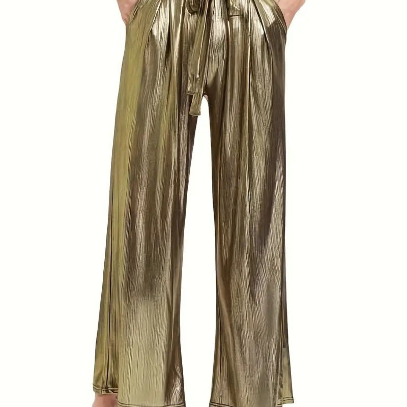 Ladies elegant pleated trousers with glossy finish Ivyshape