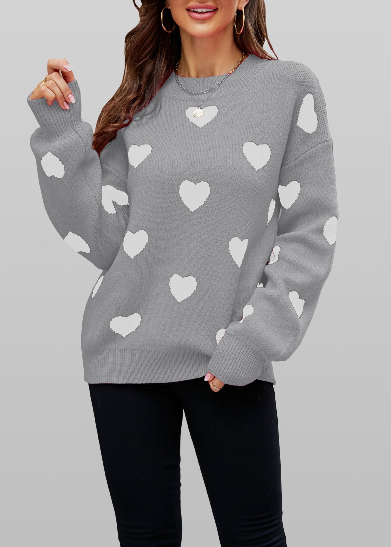 Ivyshape | Valentine'S Day Heart Knit Sweater